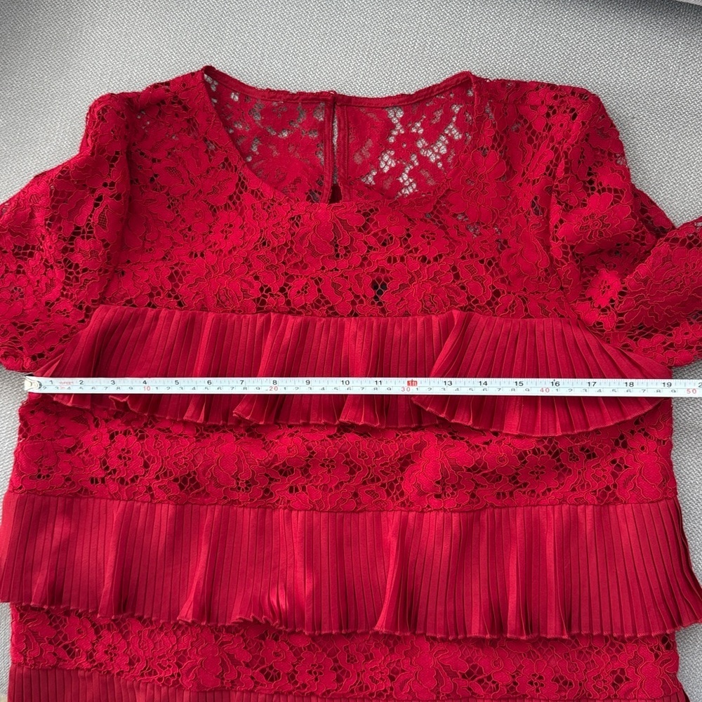 J. Crew Red Lace Blouse with Ruffle Details - Picture 6 of 10